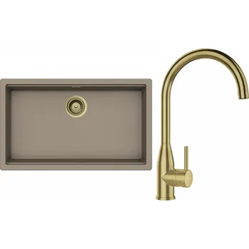 Granitový dřez Set Schock S29-3 (dřez Kiruna N-100XL Twilight + baterie Kavus White Gold + komponenty White Gold)