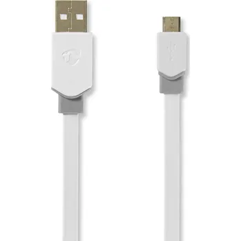 Datový kabel Nedis CCBW60500WT10 plochý propojovací kabel USB 2.0 zástrčka USB A - zástrčka USB micro B, 1 m, bílá