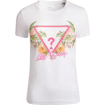 GUESS DÁMKÉ TRIČKO T-SHIRT SS CN TRIANGLE FLOWER WHITE W3GI41J1314 G011 Velikost: XS