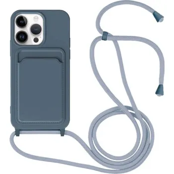 Pouzdro na mobilní telefon Silikonový kryt se šňůrkou a kapsou na karty pro iPhone 13 Pro - modrý
