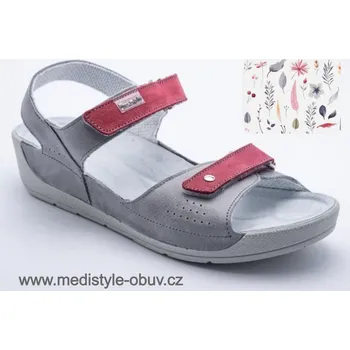Dámská zdravotní obuv MEDISTYLE LOŠA 1L-B16/1 sandál šedo-červený vel.37-43, --- - 40