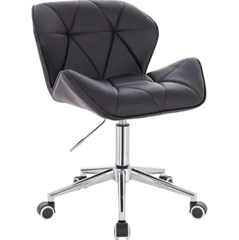 Otočné křeslo ekokůže Horten na stříbrné podstavě s kolečky - černé