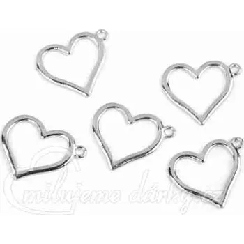 Party dekorace Přívěsek srdce, 21x25mm, stříbrná barva, balení 2ks
