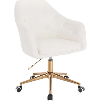 Kadeřnické křeslo ekokůže Hamar na zlaté podstavě s kolečky - bílé