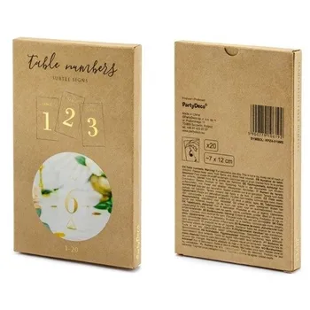 Svatební dekorace PartyDeco Čísla svatebních stolů 7 x 12 cm 20 ks