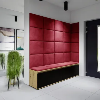 Předsíňová stěna Eka Předsíňová stěna s čalouněnými panely Trinity 3 - Dub Artisan s černou / Rubínová 2324