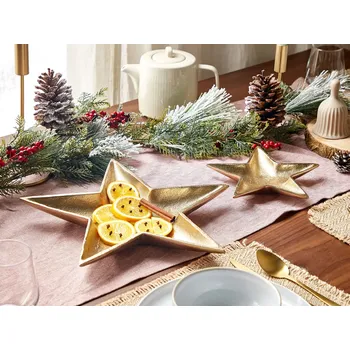 Vánoční dekorace Sada 2 dekorativních misek zlatá kov s motivem hvězdy na prsteny šperky podnos dekorace doplňky Beliani