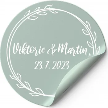 Svatební dekorace Svatební samolepky s vlastními jmény a datem svatby KRUH ( 10 Ks ) Barva: Mint