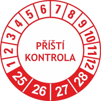 Samolepící etiketa Příští kontrola 2025-2028 samolepící vinylová fólie 40 mm aršík 10 kusů