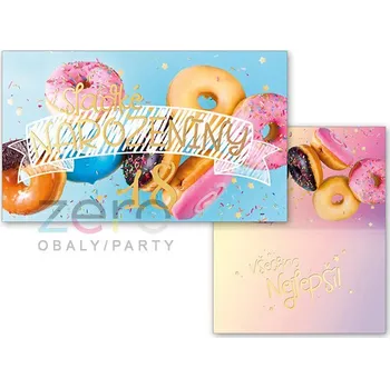 Přání s textem narozeninové 18 + obálka - koblihy