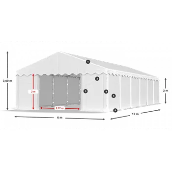 Zahradní stan Skladový stan 6x12x2m střecha PE 240g/m2 boky PE 240g/m2 konstrukce LÉTO Ekru Šedá