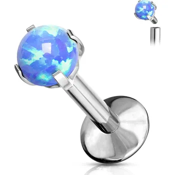 Piercing Atreya Titanová labreta s vnitřním závitem a syntetickým opálem Hailey Barva: Opálová modrá, Velikost koncovky: 2 mm, Délka / Průměr: 8 mm