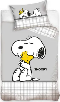 Ložní povlečení Carbotex Snoopy Nejlepší kamarádi šedé 100 x 135, 40 x 60 cm zipový uzávěr