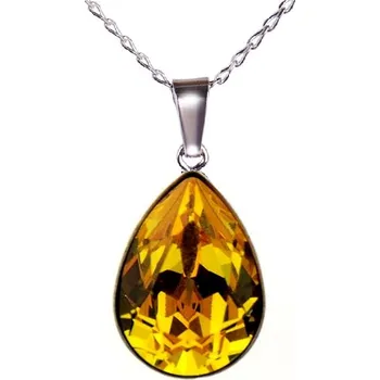 Náhrdelník Swarovski Elements Pear - Rhodiovaný náhrdelník (přívěsek + řetízek) oranžová slzička, kapka 34252.3 Topaz (žluto-oranžová, jantarová)