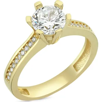 Prsten Luxusní zásnubní prsten se zirkony, žluté zlato LLV03-ENGR0788Y Velikost prstenu: 57