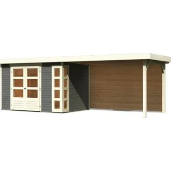 Zahrada dřevěný domek KARIBU KERKO 4 + přístavek 280 cm včetně zadní stěny (9192) terragrau