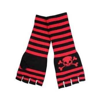 Rukavice Rukavice bezprsté dlouhé červeno-černé s lebkou