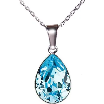 Náhrdelník Swarovski Elements Pear vlepený krystal 14mm - Rhodiovaný náhrdelník (přívěsek + řetízek) modrá slzička, kapka 34252.3 Aquamarine (modrá světlá, azurová, nebeská)
