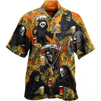 Pánská košile Havajská košile s lebkami a pivem BEER GRIM REAPER Velikost: 3XL