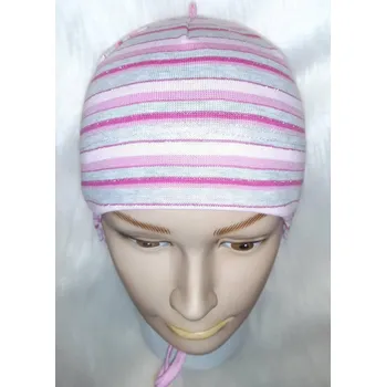 Kojenecké oblečení RDX Dívčí kojenecká čepice vázací s proužky Lurex proužky Vel. 0