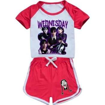 Dětský letní set tričko + kraťasy Wednesday Addams - Wednesday Barva: Červená, Velikost: 170
