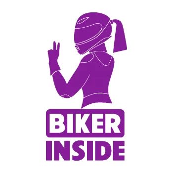Polep vozidla SAMOLEPKA Biker inside 004 levá motorkářka (14 - fialová) NA AUTO, NÁLEPKA, FÓLIE, POLEP, TUNING, VLASTNÍ TEXT, TISK, AUTOSAMOLEPKY.cz, POLEPY, OBRÁZEK, LOGO, SAMOLEPKY