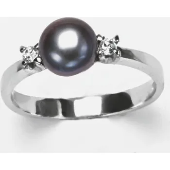 Prsten Stříbrný prsten přírodní perla černá a zirkony - T1207 (Stříbrný prsten s přírodní perlou 7,5-8 mm)