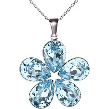 Náhrdelník Swarovski Elements Flower, Pear - Stříbrný náhrdelník (přívěsek + řetízek) modrá kytička (slzička, kapka) 54037.3 Aquamarine (modrá světlá, azurová, nebeská)