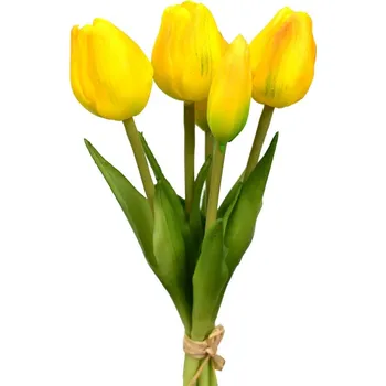 umělá květina Kytice 5 tulipánů žlutá 21,5 cm (136150 001 BU04059 tulipán žlutý buket)