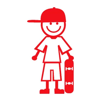 samolepka Cartoon family kluk 003 pravá skateboardista (10 - červená) SAMOLEPKA NA AUTO, NÁLEPKA, FÓLIE, POLEP, TUNING, VLASTNÍ TEXT, TISK, AUTOSAMOLEPKY.cz, POLEPY, OBRÁZEK, LOGO, 3D STICKERS