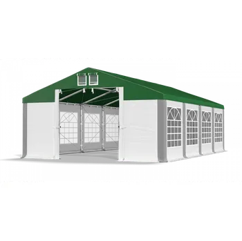 Zahradní stan Párty stan 4x50x3,5m střecha PVC 560g/m2 boky PVC 500g/m2 konstrukce ZIMA PLUS Zelená Bílá Šedá