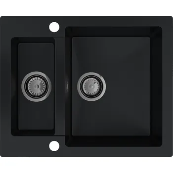 Granitový dřez Sink Quality Ferrum, kuchyňský granitový dřez 605x495x210 mm + černý sifon, černá, SKQ-FER.C.5KBO.XB