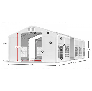 Zahradní stan Párty stan 4x16x3m střecha PVC 620g/m2 boky PVC 620g/m2 konstrukce ZIMA PLUS Bílá Bílá Zelená