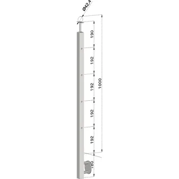 Zábradlí KOVIAN, s.r.o. Nerezový sloup, boční kotvení, 4 děrový průchodný, vrch pevný, (40x40 mm), broušená nerez K320 / AISI304
