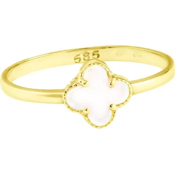 Prsten GEMMAX Zlatý prsten Čtyřlístek s bílým onyxem ve stylu Vintage vel. 57 – zlatý šperk ryzosti 585/1000 v Dárkovém balení s Certifikátem GLRYD-57-41161