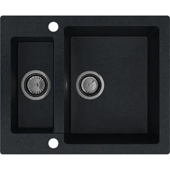 Granitový dřez Sink Quality Ferrum, kuchyňský granitový dřez 605x495x210 mm + černý sifon, černá skvrnitá-BROCADE, SKQ-FER.B.5KBO.XB