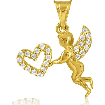 Přívěsek GEMMAX Zlatý přívěsek Andělíček se srdíčkem – zlatý šperk ryzosti 585/1000 v Dárkovém balení s Certifikátem GLPYB-29811