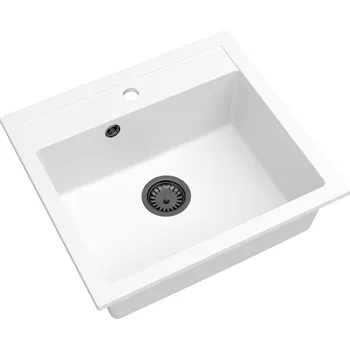 Granitový dřez Sink Quality Ferrum, kuchyňský granitový dřez 565x510x205 mm + zlatý sifon, bílá, SKQ-FER.W.1K60.XG