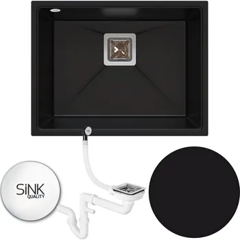 Granitový dřez Sink Quality Argon 60, kuchyňský granitový dřez 550x420x225 mm + chromový sifon, černá, SKQ-ARG.C.1KBO.60.X