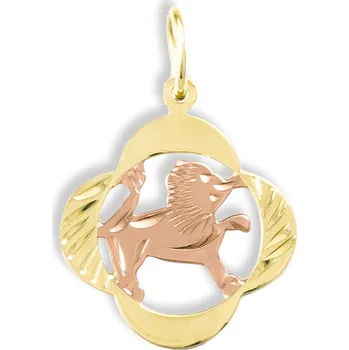 Přívěsek GEMMAX Original – garance kvality Zlatý přívěsek Lev - měsíční znamení čtyřlístek – zlatý šperk ryzosti 585/1000 v Dárkovém balení s Certifikátem GUPCN-00291