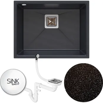 Granitový dřez Sink Quality Argon 60, kuchyňský granitový dřez 550x420x225 mm + chromový sifon, černá skvrnitá-Brocade, SKQ-ARG.B.1KBO.60.X