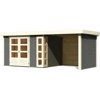 Zahradní domek dřevěný domek KARIBU KERKO 5 + přístavek 240 cm včetně zadní a boční stěny (9198) šedý