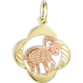 Přívěsek GEMMAX Original – garance kvality Zlatý přívěsek Beran - měsíční znamení čtyřlístek – zlatý šperk ryzosti 585/1000 v Dárkovém balení s Certifikátem GUPCN-00341