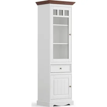 Knihovna Úzká vitrína BELLUNO Elegante (levá) z masivu bílá-ořech