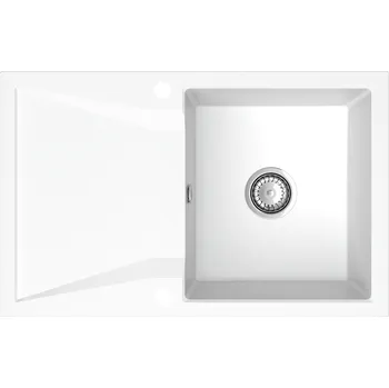 Granitový dřez Sink Quality Obsidian, kuchyňský granitový dřez 790x500x210 mm + chromový sifon, bílá, SKQ-OBS.W.1KDO.X