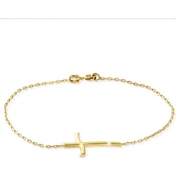 Náramek GEMMAX Zlatý dámský náramek jemný řetízek s křížem - žluté zlato délka 19 cm