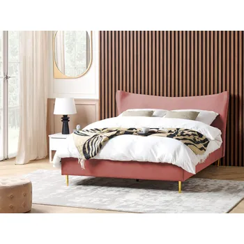 Postel Dvoulůžková postel sametová růžová 160 x 200 cm Čalouněný rám Kovové nohy Lamelová základna Čelo postele Moderní glamour Styl Ložnice Beliani