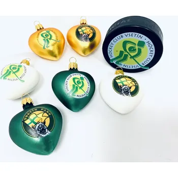 Vánoční ozdoba Irisa Řeknu to srdcem HC VSETÍN Velikost: 6 cm, Balení: 7ks, Barva: zlatá;zelená;bílá