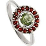 Granát Turnov Stříbrný prsten s Českými granáty a Vltavín