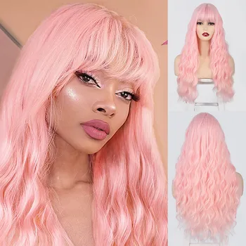 Paruka Růžová paruka s ofinou a dlouhými vlasy Sheron